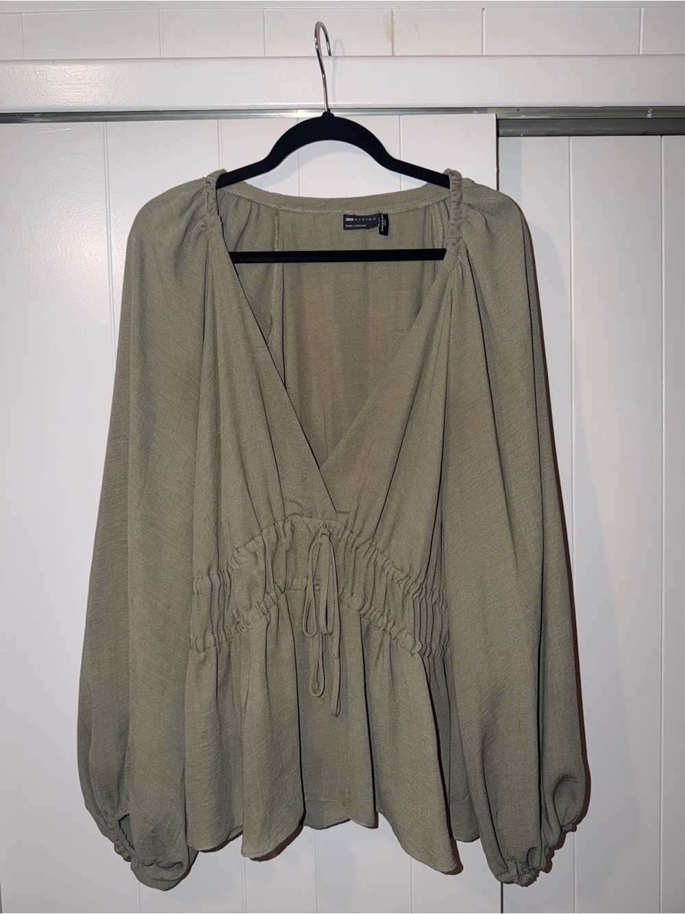 ASOS Curve Long Sleeve V Neck with Kimono Sleeve and Tie Front in Khaki